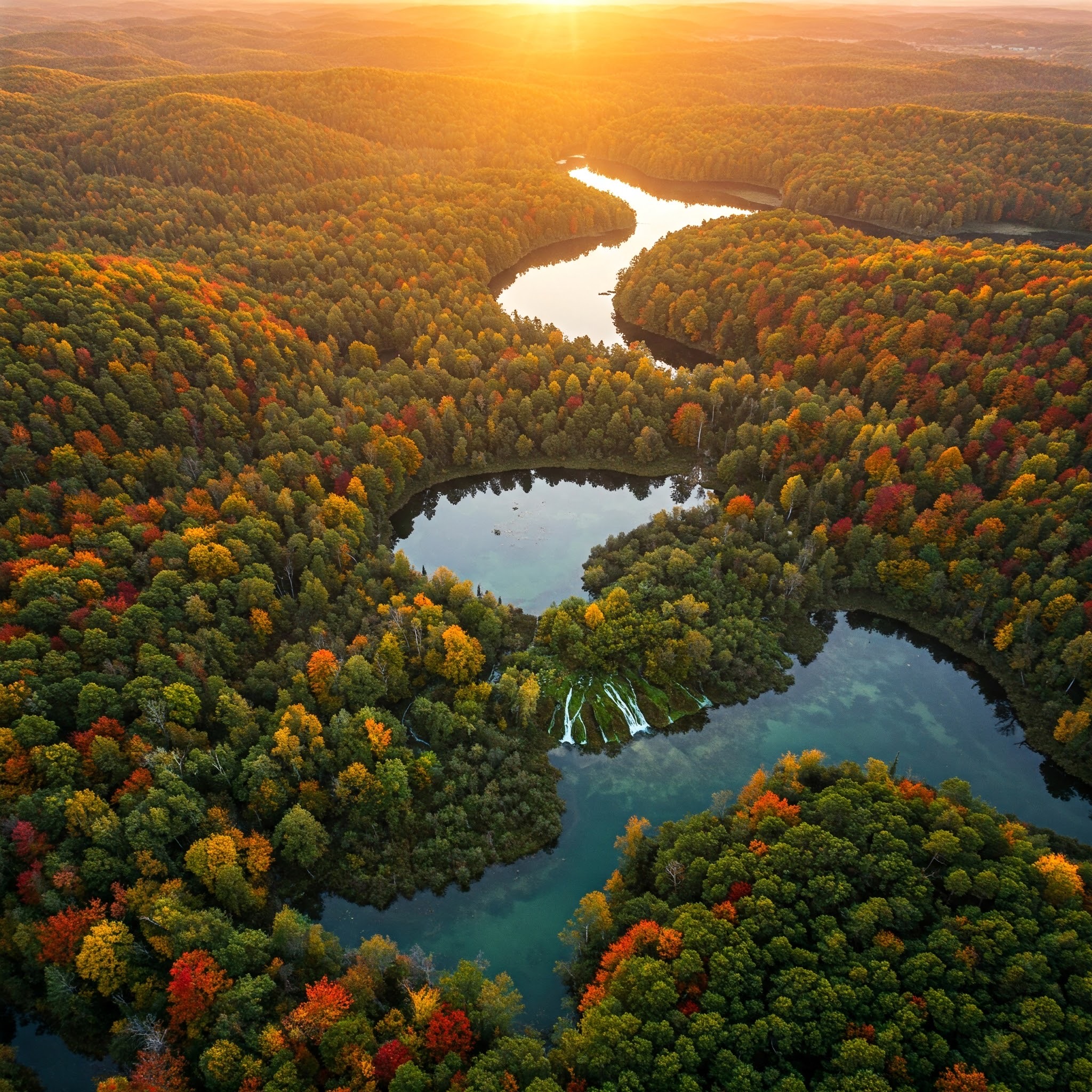 photo of Autumnal Splendor-River and Forest at Sunset